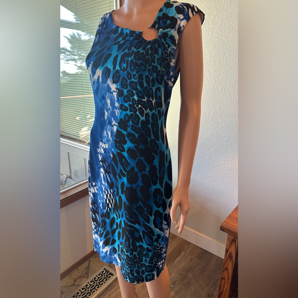 Cache Blue and Black Animal Print stunning Dress